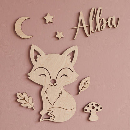 Décoration Murale Renard en Bois - Prénom Personnalisé