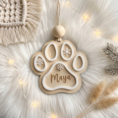 Ornement de Noël patte personnalisée bois • Chien & Chat