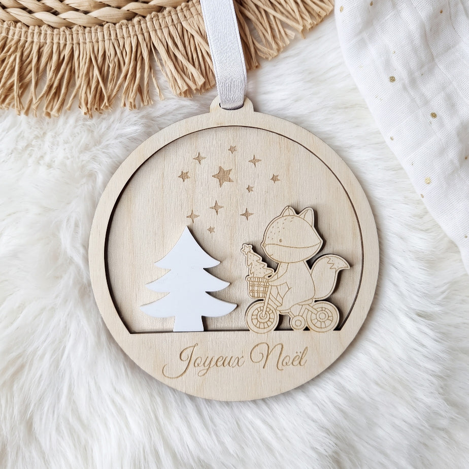 Boule de Noël personnalisée en bois et acrylique • Sapin & prénom