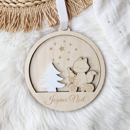 Boule de Noël personnalisée en bois et acrylique • Sapin & prénom