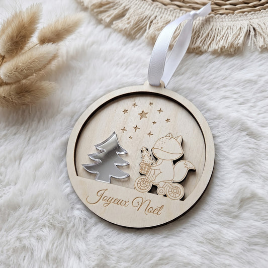 Boule de Noël personnalisée en bois et acrylique • Sapin & prénom