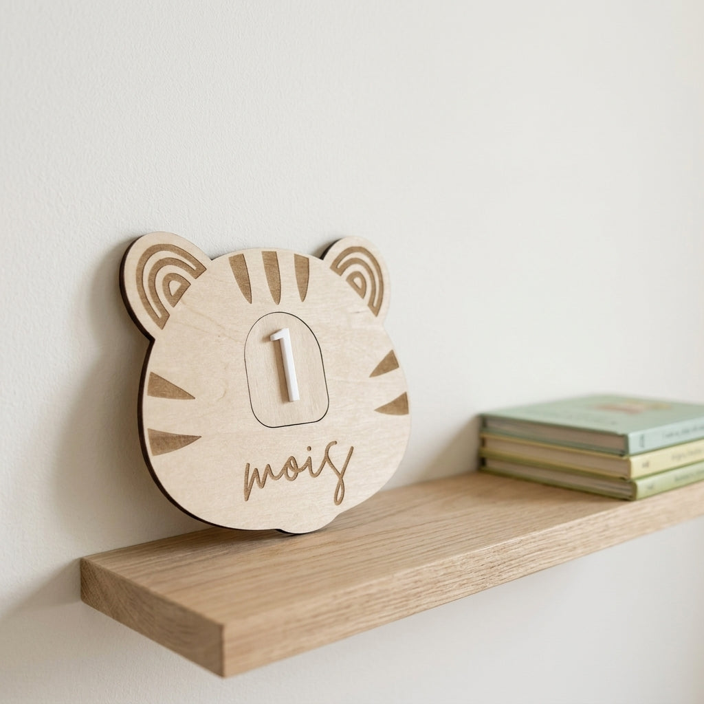 Cartes étapes bébé en bois et acrylique (motif tigre) • Souvenir de naissance