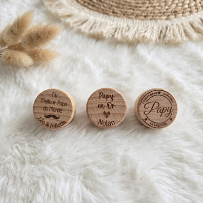 Bouchon de bouteille en bois personnalisé • Papa, Papy, Tonton