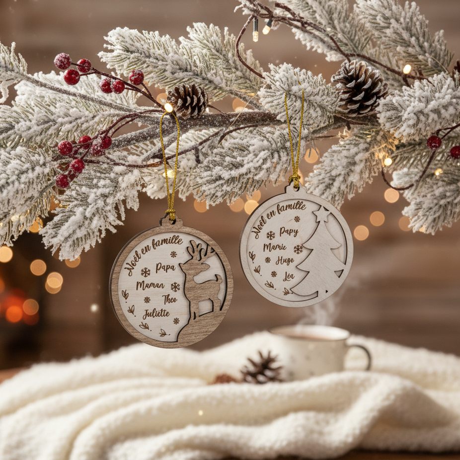 Boule de Noël Personnalisée – Un Souvenir Gravé pour Toute la Famille