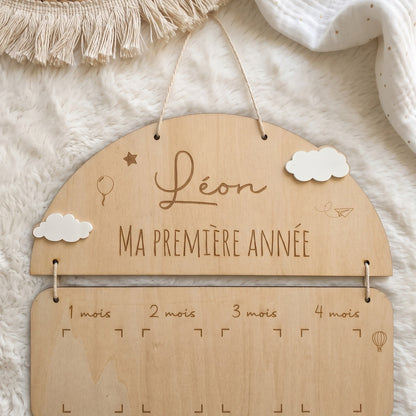 Cadre photo bébé personnalisé « Ma première année » • Motif Nuage