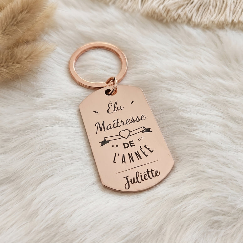 Porte-clés métal rose gold personnalisé • Maîtresse & Nounou