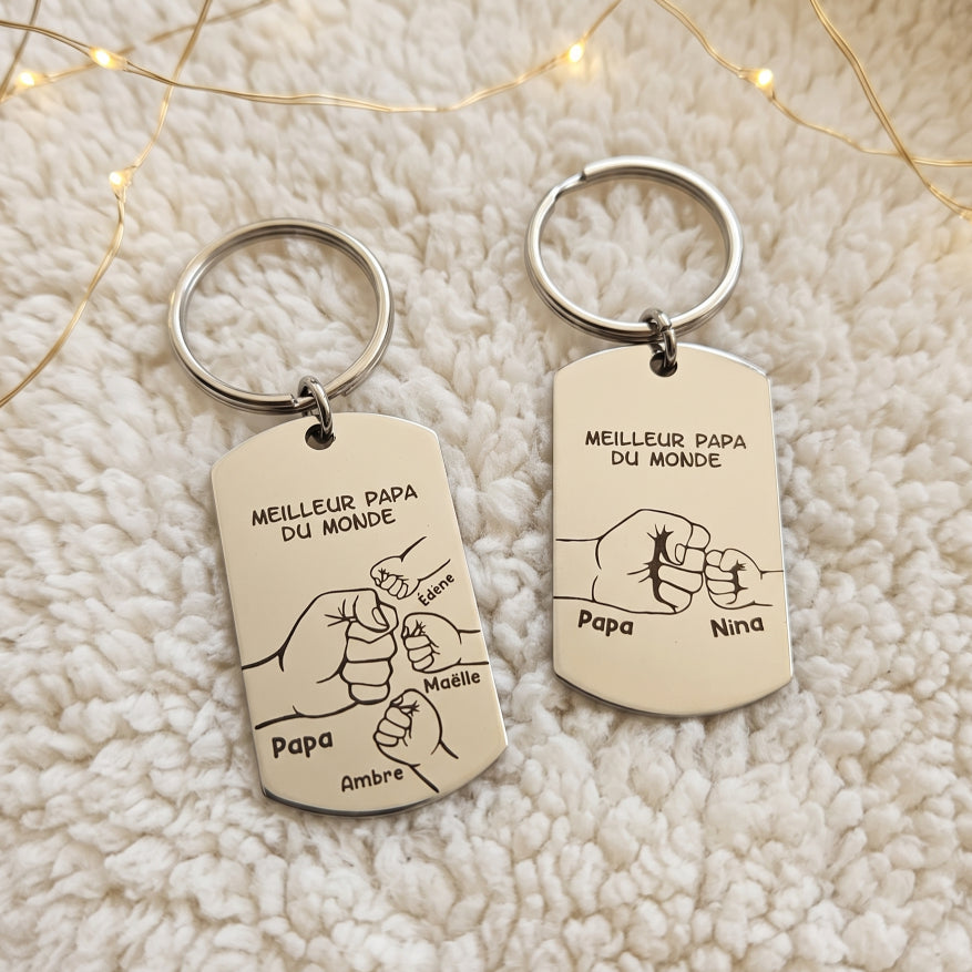 Porte-clés personnalisé bois & cuir • Papa, Papy, Parrain