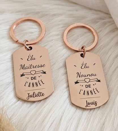 Porte-clés métal rose gold personnalisé • Maîtresse & Nounou
