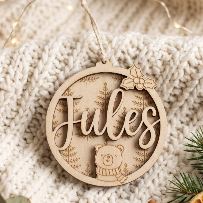 Boule de Noël en bois • Animaux de la forêt