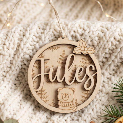 Boule de Noël en bois • Animaux de la forêt