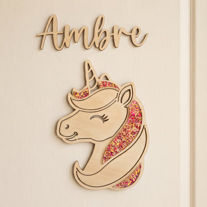 Décoration murale licorne en bois • Prénom personnalisée