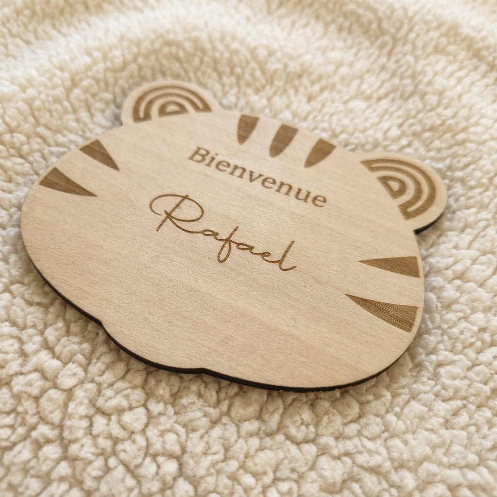 Cartes étapes bébé en bois et acrylique (motif tigre) • Souvenir de naissance