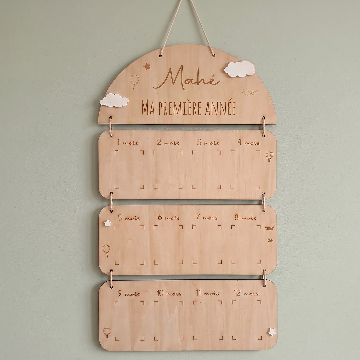 Cadre photo bébé personnalisé « Ma première année » • Motif Nuage