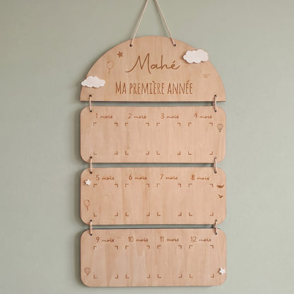Cadre photo bébé personnalisé « Ma première année » • Motif Nuage