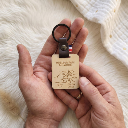 Porte-clés Personnalisé Bois et Cuir - Prénoms Gravés