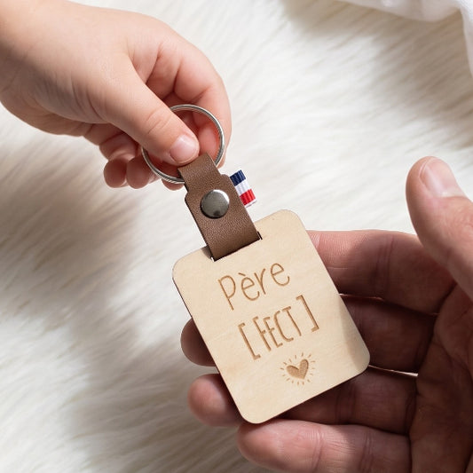 Porte-clés personnalisé bois & cuir • Cadeau Papa
