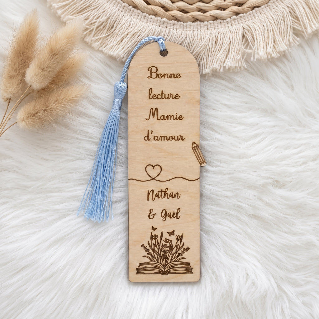 Marque-page en bois personnalisé • Cadeau Maîtresse, Nounou, Mamie