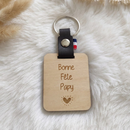 Porte-clés personnalisé bois & cuir • Cadeau Papy