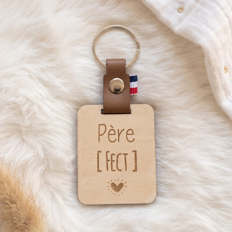 Porte-clés personnalisé bois & cuir • Cadeau Papa