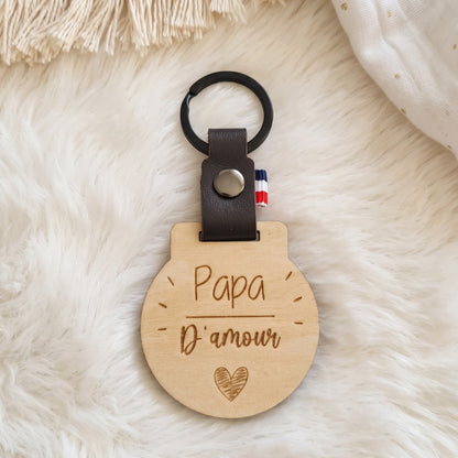 Porte-clés personnalisé bois & cuir • Cadeau Papa