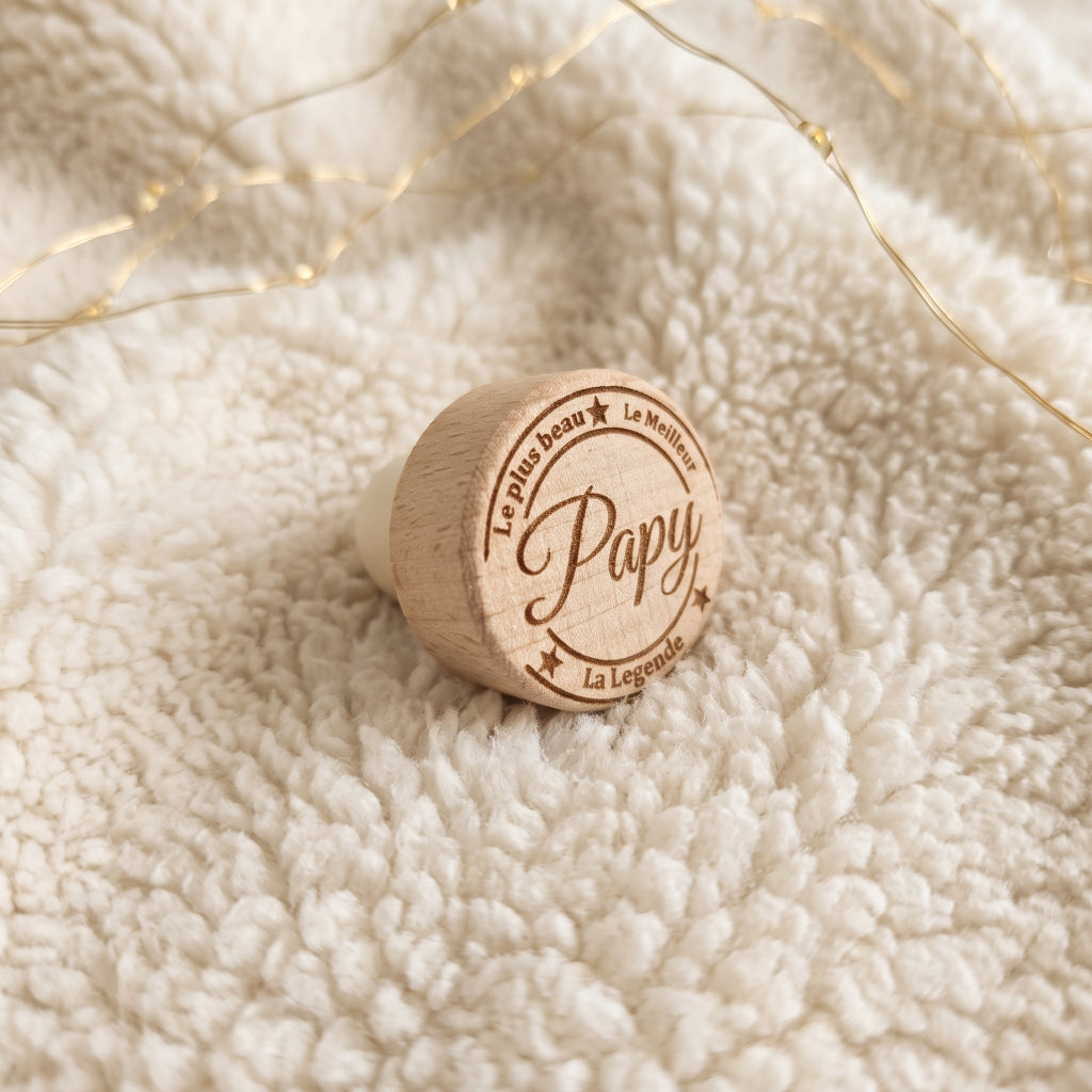Bouchon de bouteille en bois personnalisé • Papa, Papy, Tonton