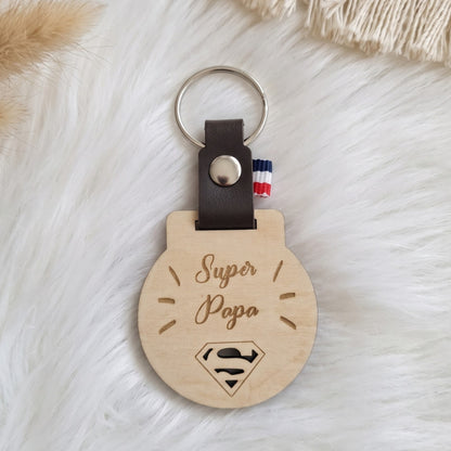 Porte-clés personnalisé bois & cuir • Cadeau Papa