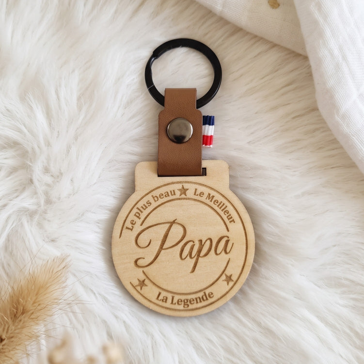 Porte-clés personnalisé bois & cuir • Cadeau Papa