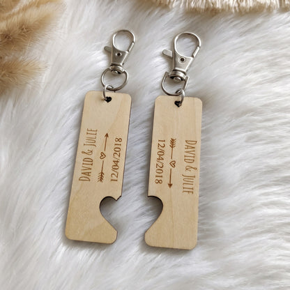 Porte-clés couple personnalisé en bois • Duo & Saint-Valentin