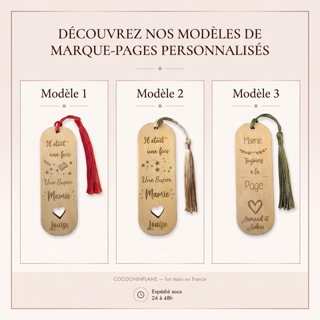 Marque-page personnalisé en bois • Mamie, Maîtresse, Nounou