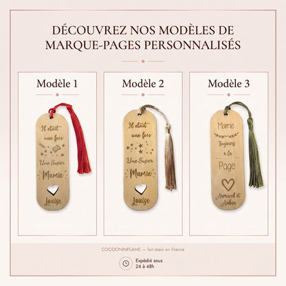 Marque-page personnalisé en bois • Mamie, Maîtresse, Nounou