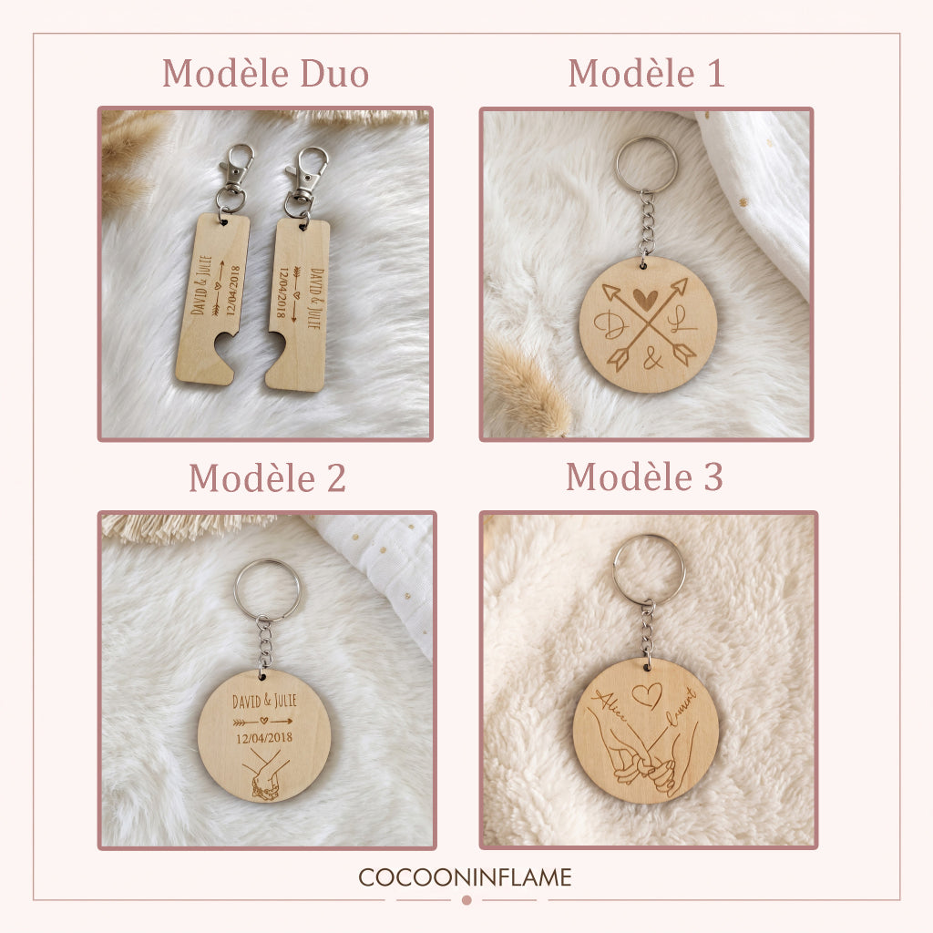 Porte-clés couple personnalisé en bois • Duo & Saint-Valentin