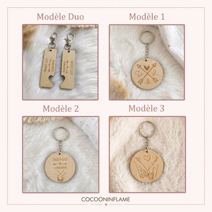 Porte-clés couple personnalisé en bois • Duo & Saint-Valentin