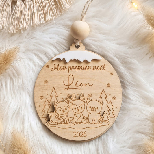 Boule de Noël personnalisée "Mon premier Noël" • Animaux de la forêt
