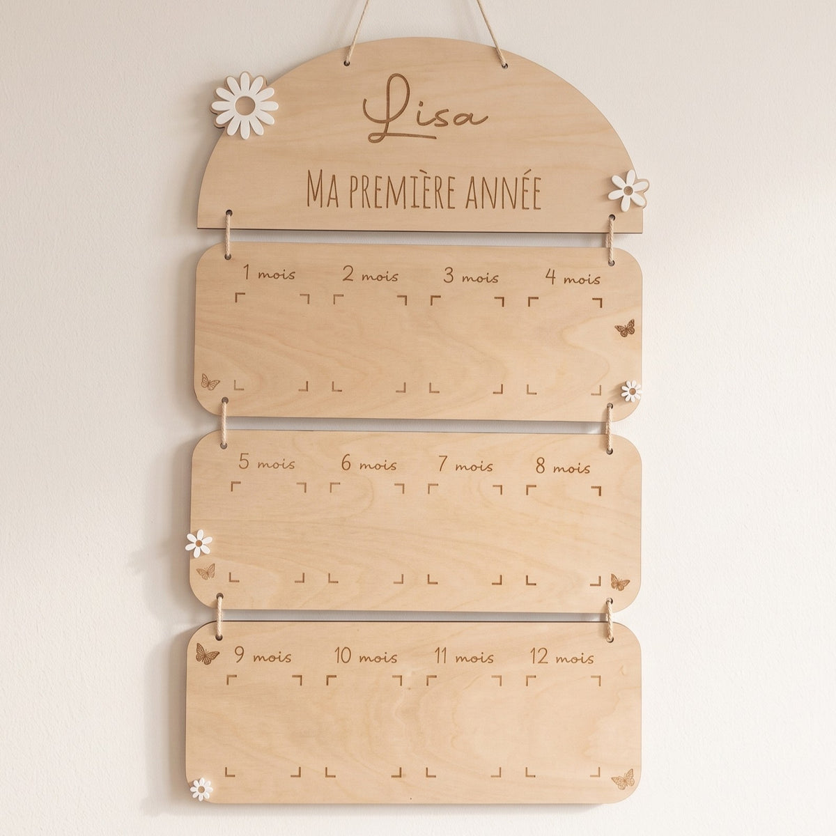 Cadre photo bébé personnalisé « Ma première année » • Motif Fleurs