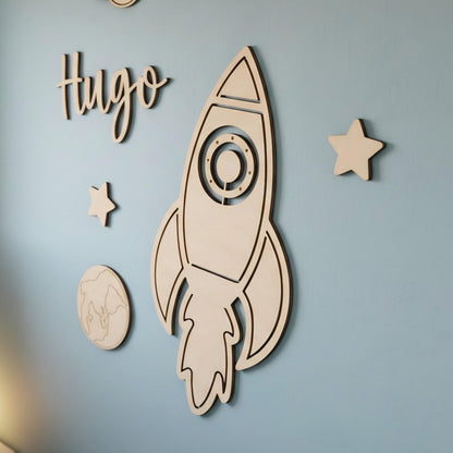 Décoration murale espace en bois • Prénom personnalisé