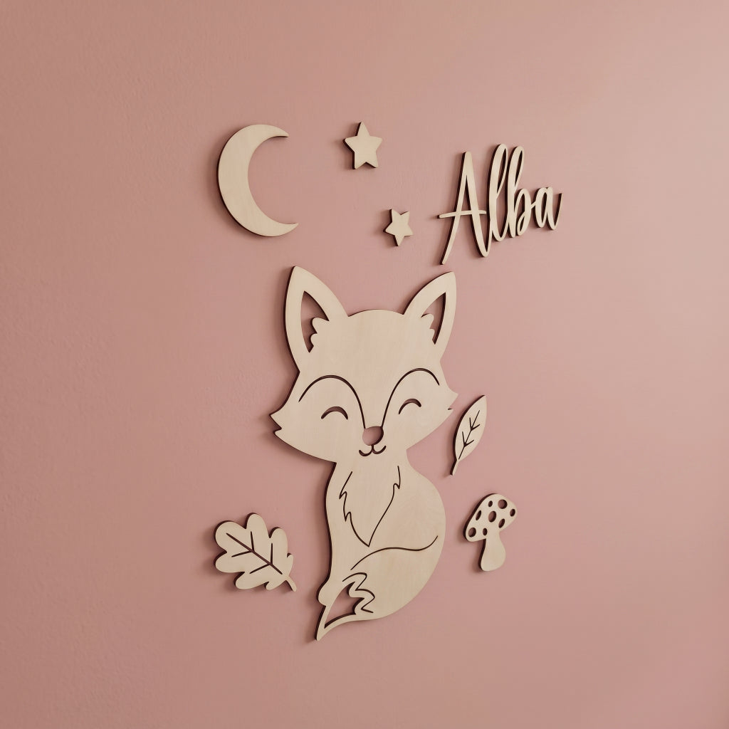 Décoration Murale Renard en Bois - Prénom Personnalisé