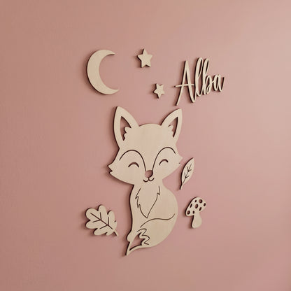Décoration Murale Renard en Bois - Prénom Personnalisé