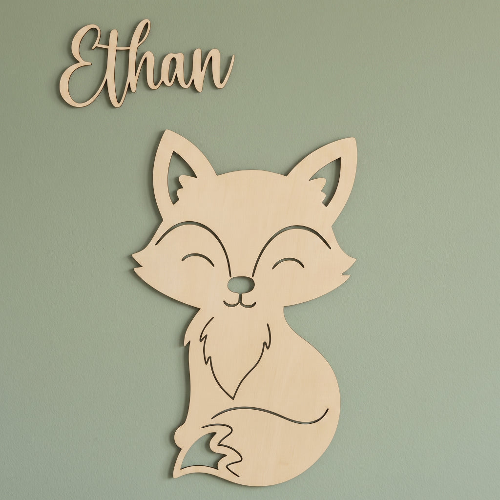 Décoration Murale Renard en Bois - Prénom Personnalisé