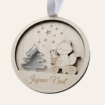Boule de Noël personnalisée en bois et acrylique • Sapin & prénom