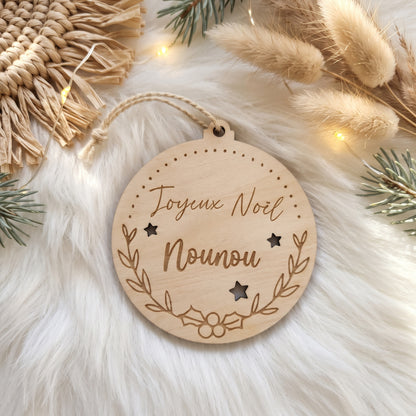 Boule de Noël en bois gravée • Maîtresse, Nounou, Mamie