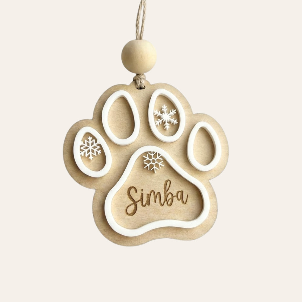 Ornement de Noël patte personnalisée bois • Chien & Chat