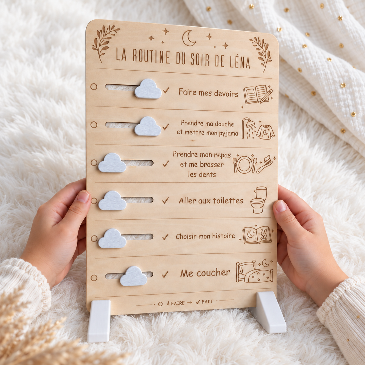 Tableau de routine personnalisé en bois • Matin & soir
