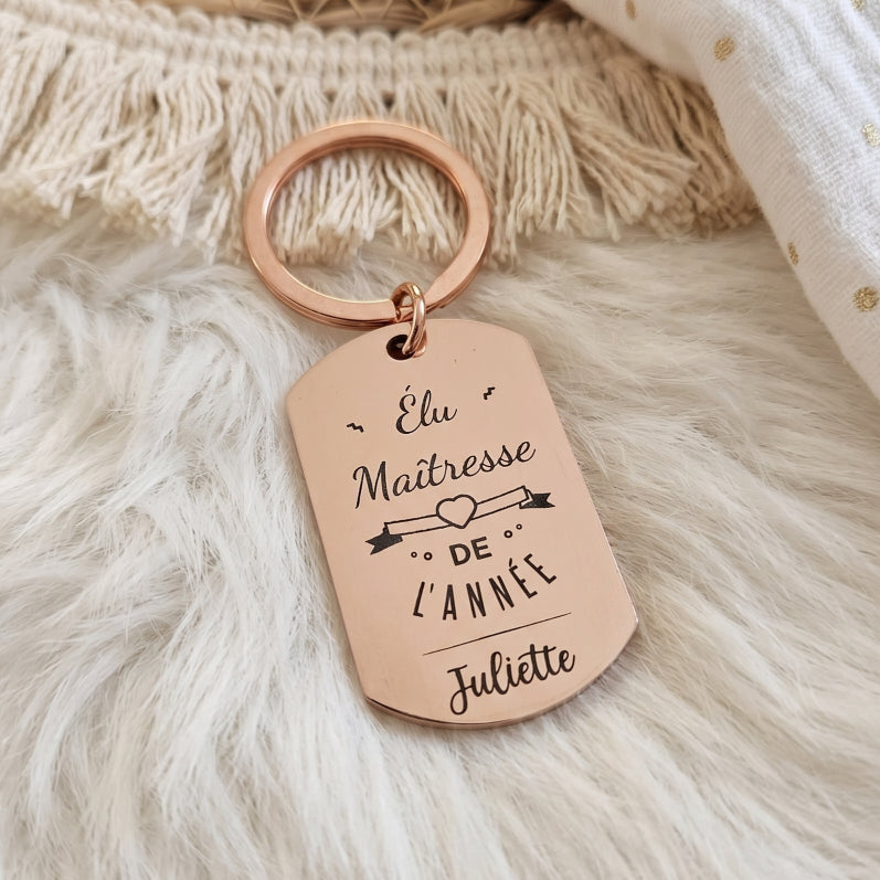 Porte-clés métal rose gold personnalisé • Maîtresse & Nounou