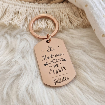 Porte-clés métal rose gold personnalisé • Maîtresse & Nounou