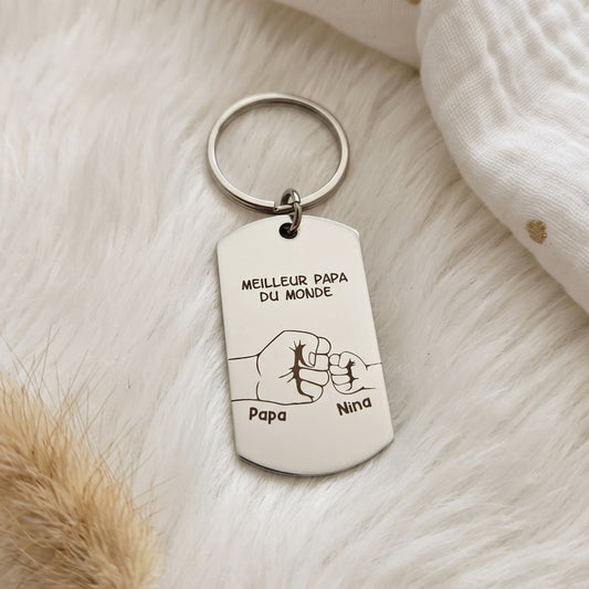 Porte-clés personnalisé bois & cuir • Papa, Papy, Parrain
