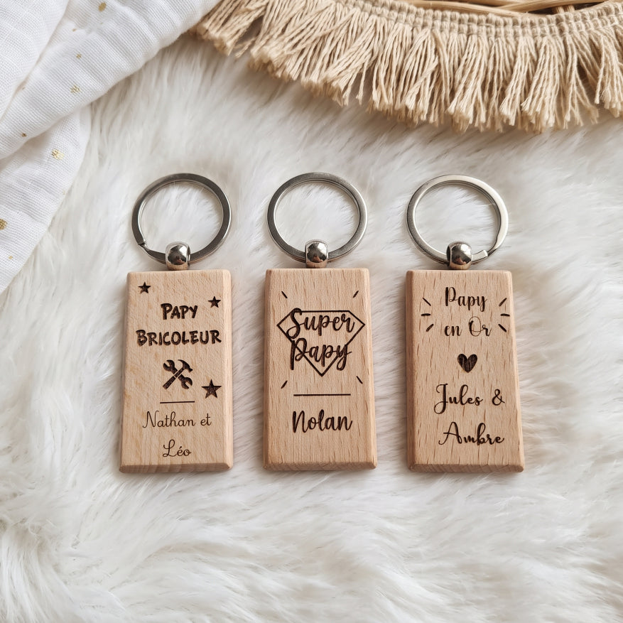 Porte-clés personnalisé en bois • Fête des grands-pères
