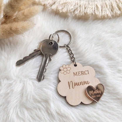 Porte-clés personnalisé en bois et cœur rose gold