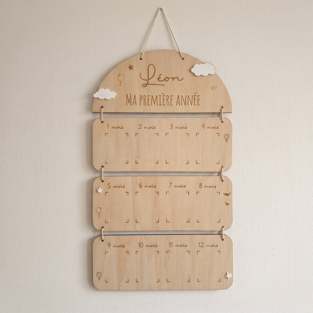 Cadre photo bébé personnalisé « Ma première année » • Motif Nuage