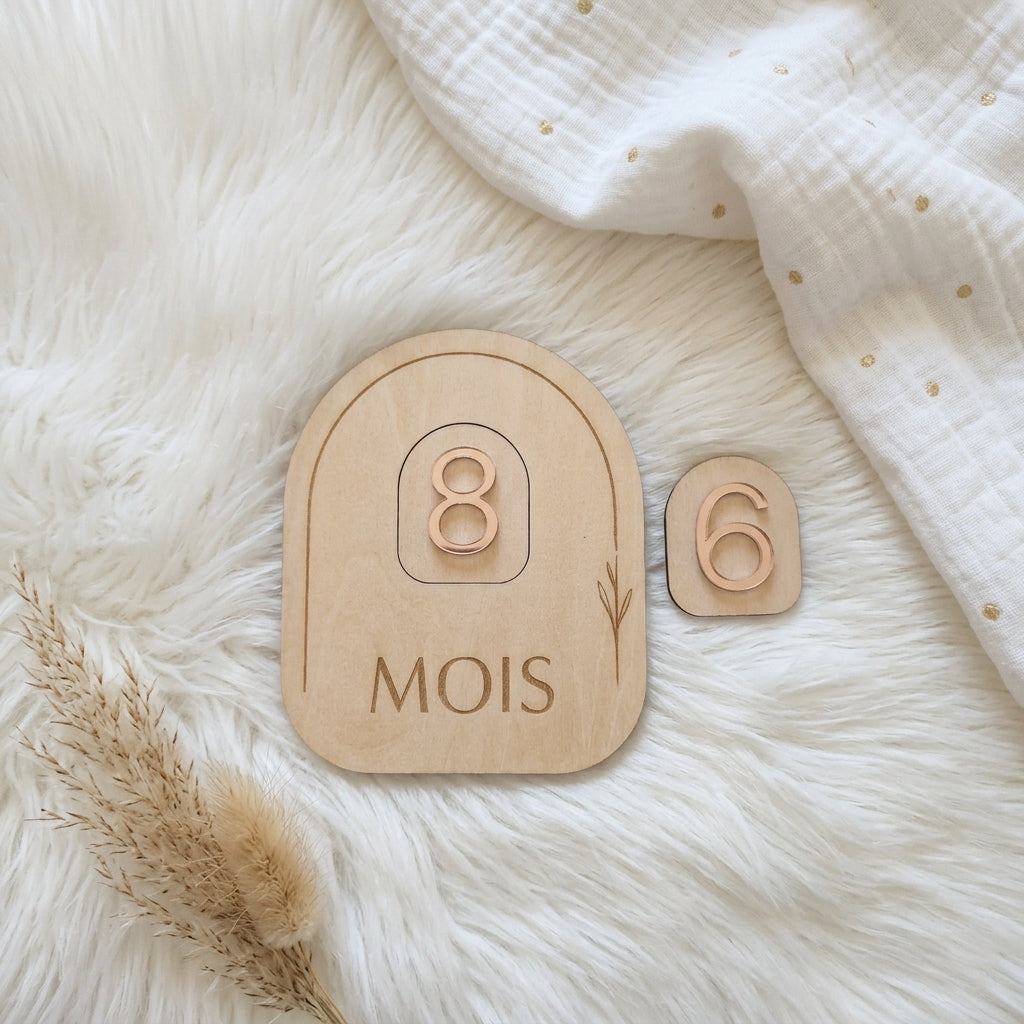 Carte Étape Bébé en Bois et Acrylique - Modèle Arche