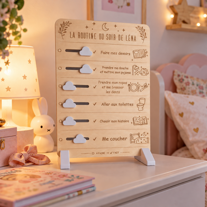 Tableau de routine personnalisé en bois • Matin & soir